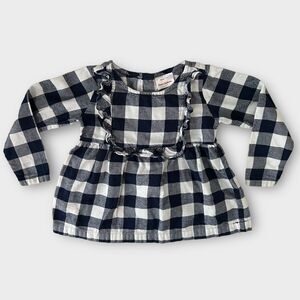 Hanna Andersson Girls Size 4 Navy Buffalo Plaid Check Ruffle Flannel Top